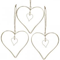 Coração decorativo para pendurar, decoração para pendurar coração de metal dourado 10,5 cm 6 peças