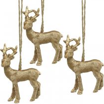 Pingente de Natal rena deco veado ouro 9,5 cm 4 unidades