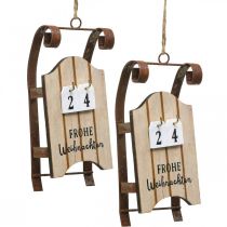 Itens Trenó decorativo calendário de madeira advento ferrugem L14,5 cm 2 unidades