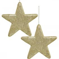 Pingente de estrela de decoração de natal glitter dourado 18,5 cm 4 unidades