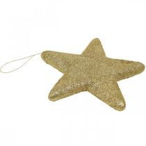 Itens Pingente de estrela de decoração de natal glitter dourado 18,5 cm 4 unidades