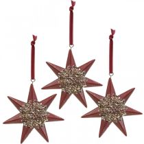 Pingente de Natal estrela decorativa para pendurar Bordeaux 4pcs