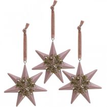 Pingente de natal estrela decorativa para pendurar rosa 4 unid.