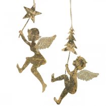Pingente de anjo dourado, decoração de anjo de natal H20/21.5cm 4pcs