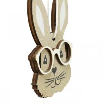 Pingente de madeira coelho com óculos cenoura marrom bege 4×7,5cm 9uds