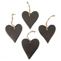 Decoração suspensa coração de ardósia corações decorativos preto 10,5 cm 4 unidades
