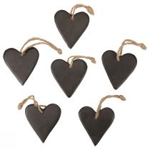 Decoração suspensa coração de ardósia corações decorativos preto 7 cm 6 unidades