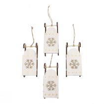 Itens Trenó de Natal em madeira branco/dourado 15,5x6,5x4cm 4 unidades