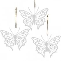 Decoração de borboleta pendurada decoração de metal vintage branco 15×12cm 3uds