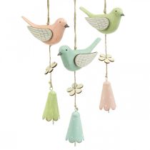 Pássaros decorativos de madeira para pendurar pássaro com flor Móvel H30cm 3pcs