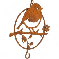 Pássaro de metal para pendurar, local de alimentação, pássaro com pátina de gancho 11,5×13cm