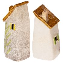Itens Casa rústica de cerâmica com LED brilhante, ideal para decoração de mesa, 15 cm, 2 peças.