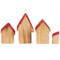 Itens Conjunto de casinhas decorativas de madeira com telhados vermelhos e pinheiros, 12 cm, 6 peças