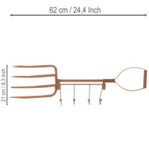 Itens Suporte de metal enferrujado com ganchos, garfo de feno decorativo, decoração de jardim, 4 ganchos, 62 cm