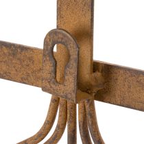 Itens Cabideiro de metal com gancho para ferramentas de jardim, decorações, ancinho, pá e enxada; feito de metal enferrujado, 33,5 cm de comprimento.
