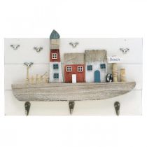 Cabide Praia, decoração em madeira marítima, tira de gancho Boat Shabby Chic L33cm