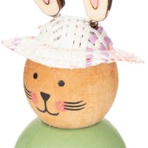 Itens Conjunto de 8 estatuetas de coelhos de madeira para a Páscoa, decoração de mesa, coelhinhos fofos, decoração de primavera, 9 cm.