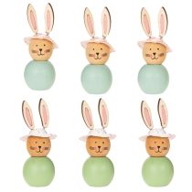 Itens Conjunto de 8 estatuetas de coelhos de madeira para a Páscoa, decoração de mesa, coelhinhos fofos, decoração de primavera, 9 cm.