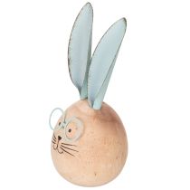 Itens Conjunto de 3 figuras decorativas de coelhos de madeira com rostinhos para dar um toque divertido a mesas e prateleiras, 14 cm de altura.