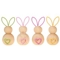 Itens Coelho decorativo de madeira com orelhas de arame para decoração moderna de Páscoa, 11 cm, 4 peças
