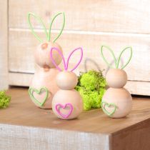 Itens Coelho decorativo de madeira com orelhas de arame para decoração moderna de Páscoa, 11 cm, 4 peças