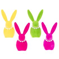 Itens Figura decorativa de coelho da Páscoa com colar de pérolas, perfeita para sala de estar ou quarto, 13 cm, 4 peças