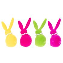 Itens Figura decorativa de coelho da Páscoa com colar de pérolas, perfeita para sala de estar ou quarto, 13 cm, 4 peças