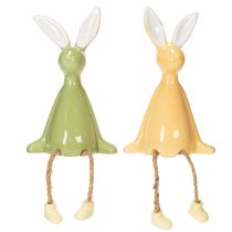 Itens Conjunto de 2 peças com coelho decorativo de cerâmica para prateleira, ideal para um ambiente alegre. 22 cm de altura.