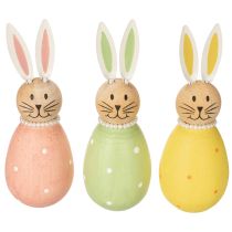 Itens Conjunto de 3 figuras decorativas de coelho em formato de ovo, com 12 cm de altura, perfeitas para uma decoração primaveril.