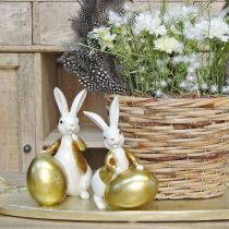 Coelhinho da Páscoa branco-dourado, decoração de Páscoa, coelhinho decorativo com ovo H16/18cm conjunto de 2