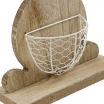 Coelhinho de madeira com cesta de decoração de primavera de coelhinho da páscoa natureza, branco H36cm