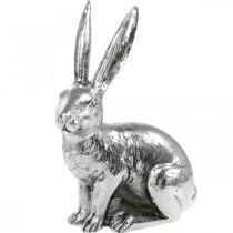 Coelhinho da páscoa sentado figura de coelhinho de prata decoração de mesa páscoa 16,5 cm
