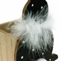 Coelhinho plantador caixa boá de penas preto, branco pontilhado de madeira coelhinho da Páscoa