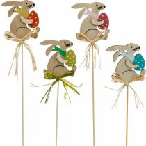 Coelhinho com ovo de Páscoa em uma vara, plug de flores Coelhinho da Páscoa, decoração de madeira de Páscoa, plug decorativo, decoração de flores 12 unidades
