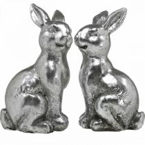 Itens Coelho decorativo sentado decoração de Páscoa prata vintage H13cm 2 peças
