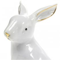 Itens Decoração de Páscoa de coelho de cerâmica, coelho de Páscoa branco dourado, altura 7,5 cm, 4 peças