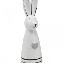 Cone de coelho de cerâmica branco preto com listras de coração H30cm