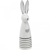 Cone de coelho de cerâmica branco preto com listras de coração H30cm