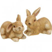 Coelhinho da páscoa deitado par de coelho de cerâmica marrom figura decorativa 15,5 cm 2 peças