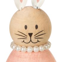 Itens Figuras decorativas de coelhos em madeira em tons pastel, coelhinhos da Páscoa com colar de pérolas, 14,5 x 5 cm, conjunto de 3 peças.