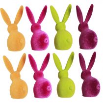 Itens Pequenos coelhinhos da Páscoa sentados, coloridos e aveludados, 13 cm, conjunto de 8 peças.