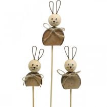 Coelhinho flor vara madeira ferrugem decoração coelhinho da páscoa natural 8 cm 9 peças