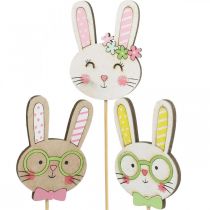 Decoração engraçada de coelhinho da páscoa cabeça de coelho em vara decoração de flores 7 cm 12 peças