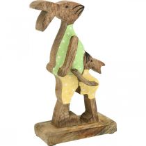 Coelhinho da páscoa com criança, decoração de primavera feita de madeira, pai coelho, natureza da páscoa, verde, amarelo H22cm