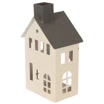 Itens Casa decorativa de metal com chaminé e janela, 24 cm