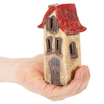 Itens Casinha decorativa de cerâmica com telhado vermelho, iluminada, 15 cm, 2 peças