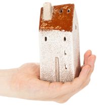 Itens Casinha decorativa de cerâmica com chaminé, para vela pequena, outono e inverno, 13 cm, 2 peças.