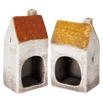 Itens Casinha decorativa de cerâmica com chaminé, para vela pequena, outono e inverno, 13 cm, 2 peças.