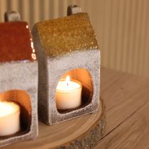 Itens Casinha decorativa de cerâmica com chaminé, para vela pequena, outono e inverno, 13 cm, 2 peças.