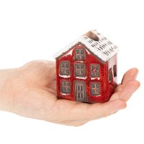 Itens Castiçal de cerâmica, casinha decorativa com neve para decoração de mesa, 7 cm, 2 peças